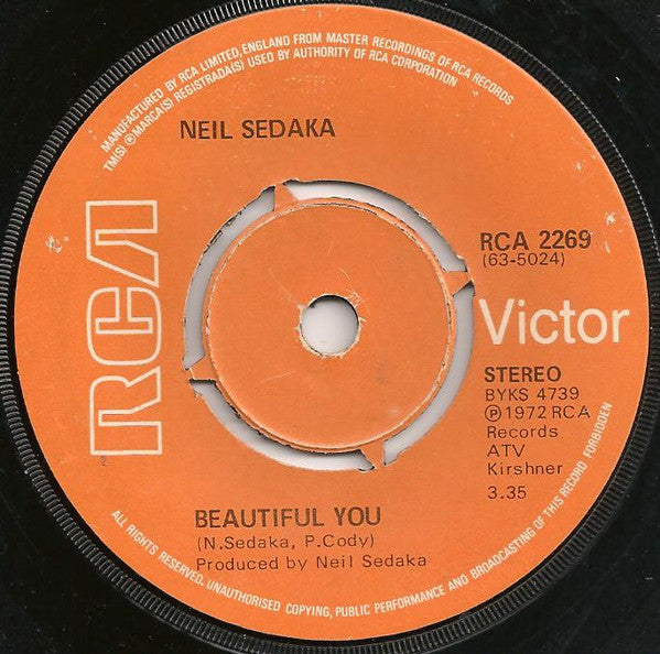 Neil Sedaka : Beautiful You (7", Kno)