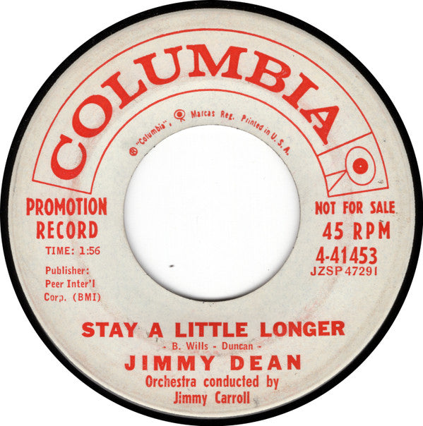 Jimmy Dean : Stay A Little Longer / Counting Tears (7", Single, Promo)
