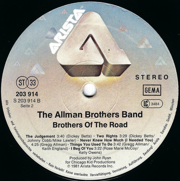 The Allman Brothers Band : Brothers Of The Road (LP, Album)