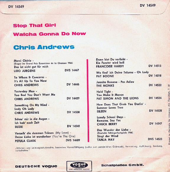 Chris Andrews (3) : Stop That Girl (7", Single)