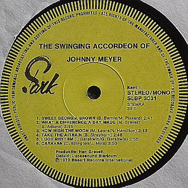 Johnny Meyer* : The Swinging Accordeon Of Johnny Meyer (LP, Album)