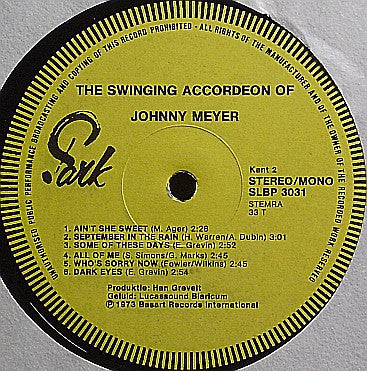 Johnny Meyer* : The Swinging Accordeon Of Johnny Meyer (LP, Album)