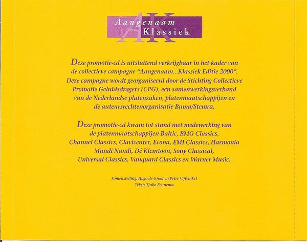 Various : Aangenaam... Klassiek - Editie 2000 (2xCD, Comp, Promo)