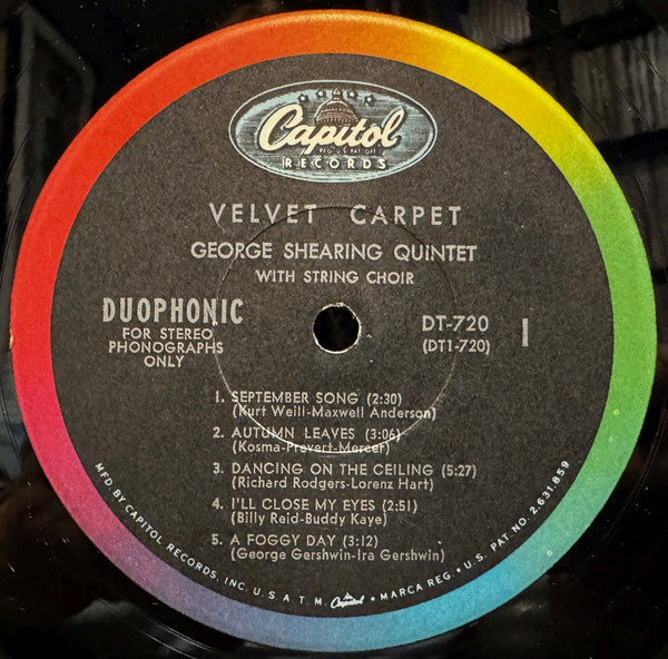 The George Shearing Quintet With String Choir* : Velvet Carpet (LP, Album, RE, Duo)