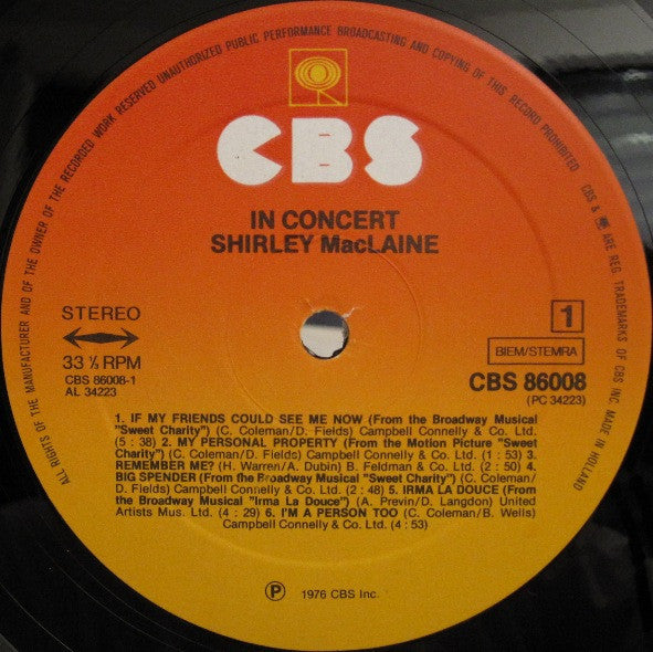 Shirley MacLaine : In Concert (LP, Album)