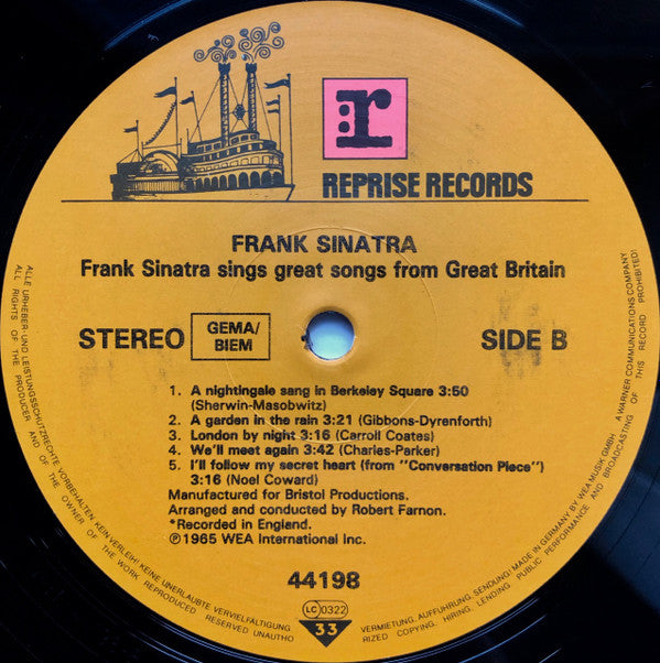 Frank Sinatra : Sinatra Sings Great Songs From Great Britain (LP, Album, RE)