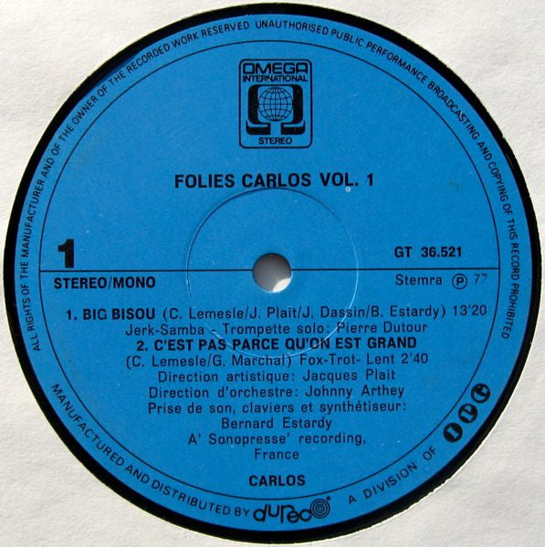 Carlos (3) : Folies Carlos Vol. 1 (LP, Album)
