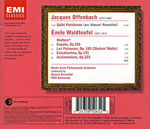 Jacques Offenbach, Emil Waldteufel, Orchestre Philharmonique De Monte-Carlo, Manuel Rosenthal, Willi Boskovsky : Gaité Parisienne / Waltzes (CD, Comp)
