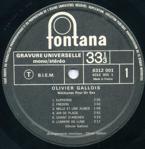 Olivier Gallois Et Son Septuor : Nocturnes Pour Un Sax (LP, Album)