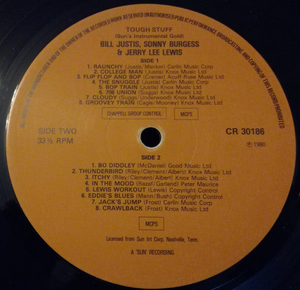 Bill Justis, Sonny Burgess & Jerry Lee Lewis : Tough Stuff (Sun's Instrumental Gold) (LP, Comp, Mono)