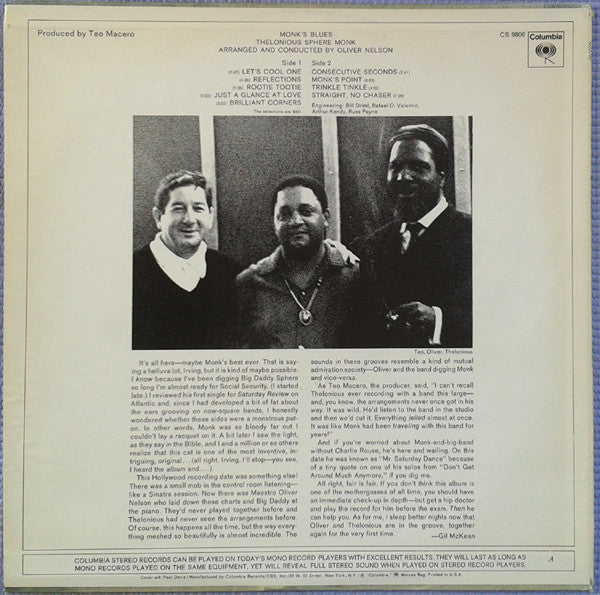 Thelonious Sphere Monk* : Monk's Blues (LP, Album, RE)