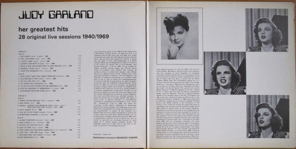 Judy Garland : Her Greatest Hits - 28 Original Live Songs 1940/1969 (2xLP, Comp)