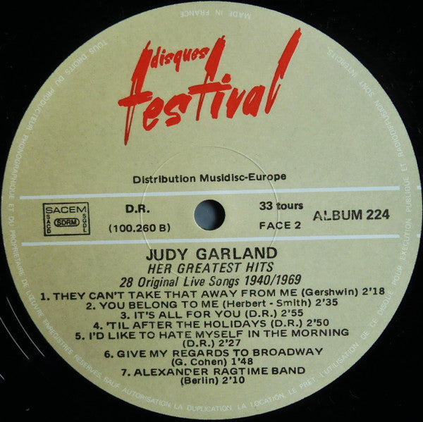 Judy Garland : Her Greatest Hits - 28 Original Live Songs 1940/1969 (2xLP, Comp)