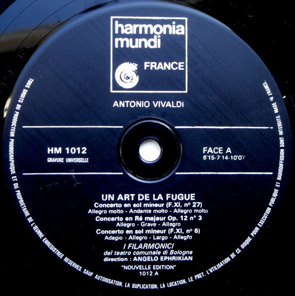 Antonio Vivaldi, I Filarmonici Del Teatro Comunale Di Bologna*, Angelo Ephrikian : Un Art De La Fugue (LP)