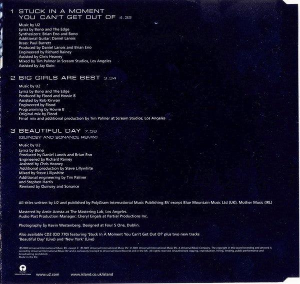 U2 : Stuck In A Moment You Can't Get Out Of (CD, Single, CD1)