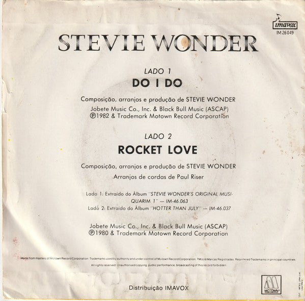 Stevie Wonder : Do I Do (7")