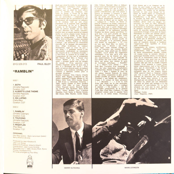 Paul Bley : Ramblin' (LP, Album, RE, 180)