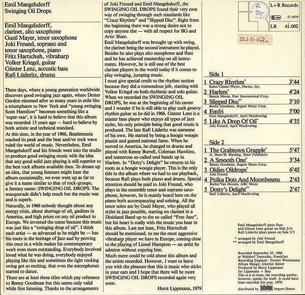Emil Mangelsdorff : Swinging Oil Drops! (LP, RE)