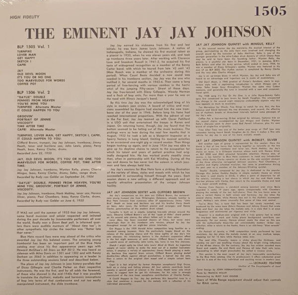 Jay Jay Johnson* : The Eminent Jay Jay Johnson Volume 1 (LP, Comp, RE)