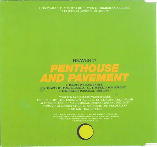 Heaven 17 : Penthouse And Pavement (The Tommy D Remixes) (CD, Maxi)