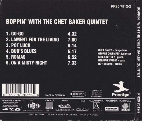 The Chet Baker Quintet : Boppin' With The Chet Baker Quintet (CD, Album, RE, RM, Dig)