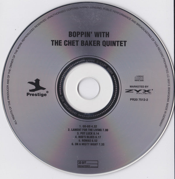 The Chet Baker Quintet : Boppin' With The Chet Baker Quintet (CD, Album, RE, RM, Dig)