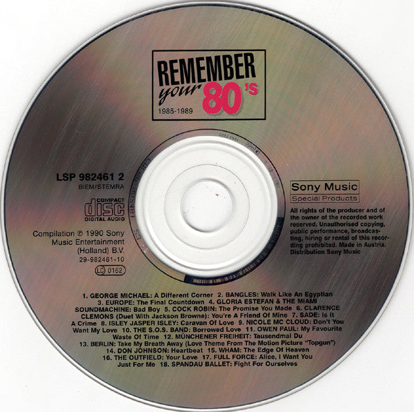 Various : Remember Your 80's - 1986 (CD, Comp, RE)