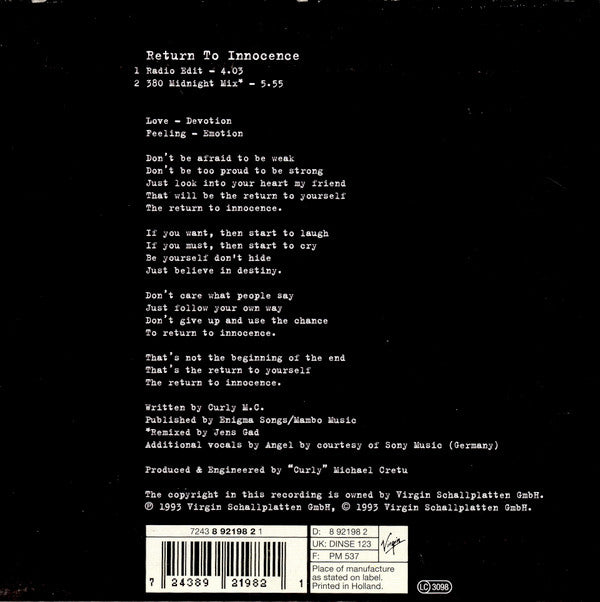 Enigma : Return To Innocence (CD, Single, Car)