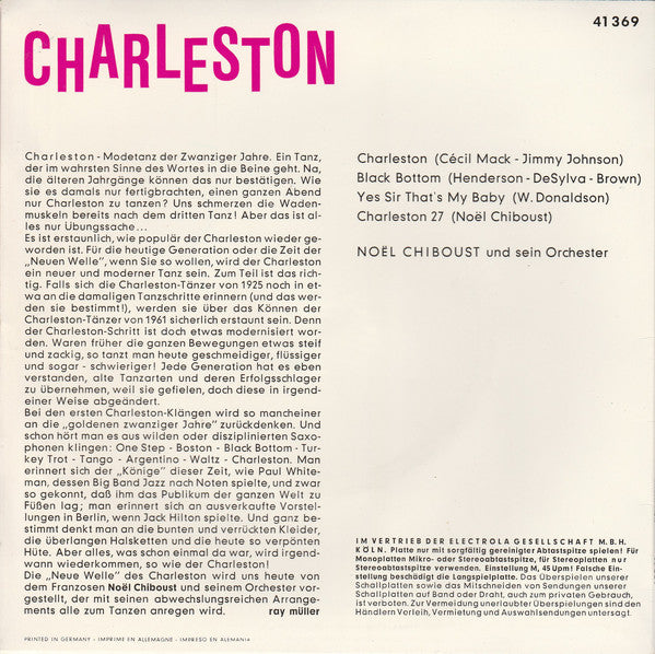Noel Chiboust Et Son Orchestre : Charleston (7", EP)