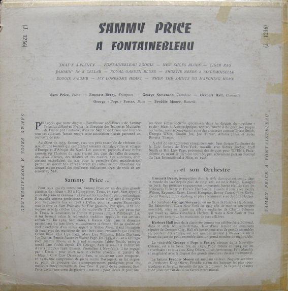 Sammy Price : Sammy Price A Fontainebleau (LP, Mono)