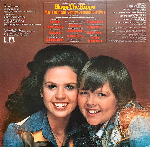 Marie Osmond And Jimmy Osmond And Burl Ives : Hugo The Hippo (Original Motion Picture Soundtrack) (LP, Album)