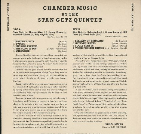 Stan Getz Quintet : Chamber Music By The Stan Getz Quintet (LP, Album, RE)