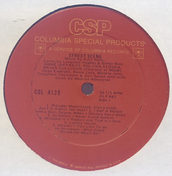 Kurt Weill / Langston Hughes / Elmer Rice - Anne Jeffreys / Polyna Stoska / Brian Sullivan (4) / Maurice Abravanel* : Street Scene (LP, Album)