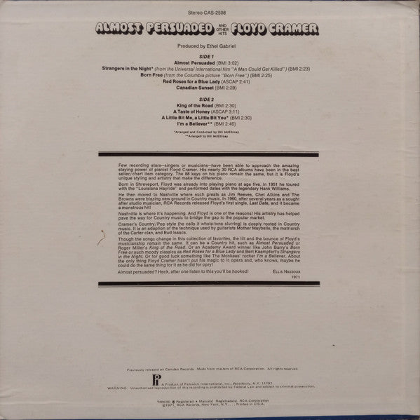 Floyd Cramer : Almost Persuaded And Other Hits (LP, Comp, RE)