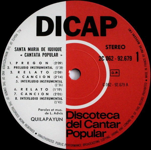 Quilapayún : Santa Maria De Iquique - Cantate Populaire - Cantata Popular (LP, Album, RP)