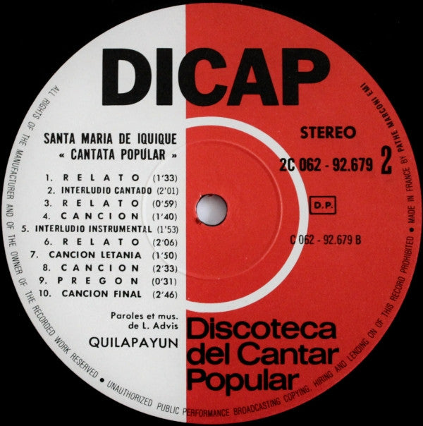 Quilapayún : Santa Maria De Iquique - Cantate Populaire - Cantata Popular (LP, Album, RP)