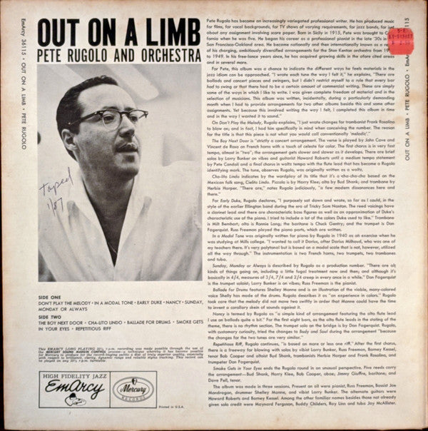 Pete Rugolo And His All Stars : Out On A Limb (LP, Album, Mono)