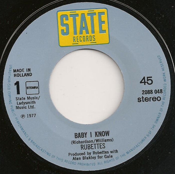 The Rubettes : Baby I Know (7", Single)