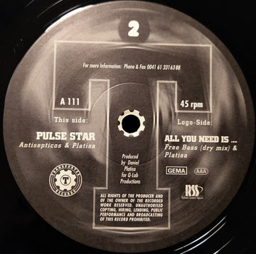 Antisepticos & Platisa* / Free Bass (Dry Mix)* & Platisa* : All You Need Is ... / Pulse Star (12")
