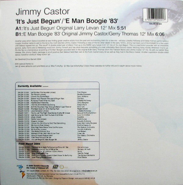 Jimmy Castor : It's Just Begun / E Man Boogie '83 (12", RM)