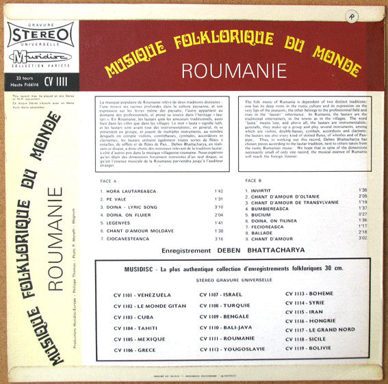 Deben Bhattacharya : Roumanie (LP, RE)