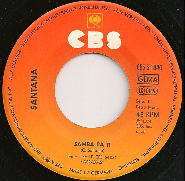 Santana : Samba Pa Ti / Se A Cabo (7", Single)