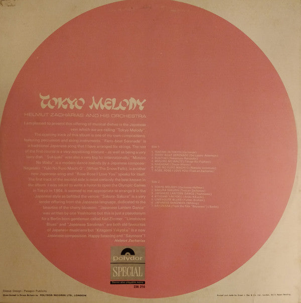 Helmut Zacharias And His Orchestra : Tokyo Melody (LP, Album, RE)