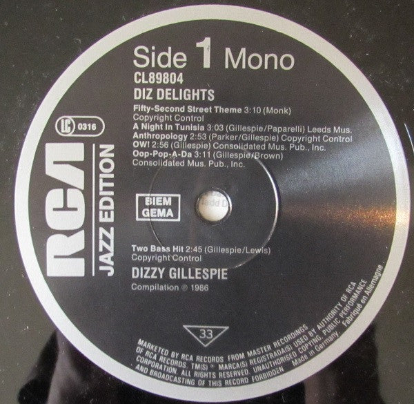Dizzy Gillespie : Diz Delights (LP, Comp, Mono)