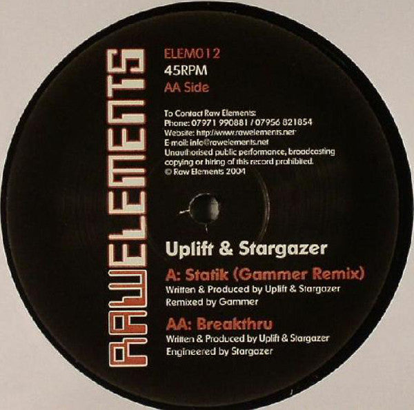 DJ Uplift & Stargazer (2) : Statik (Gammer Remix) / Breakthru (12")
