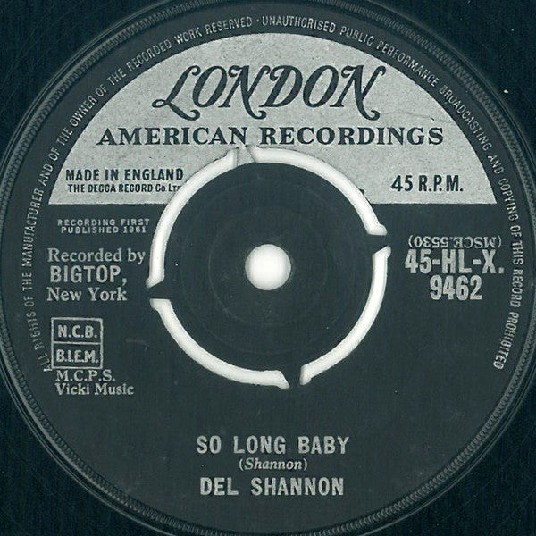 Del Shannon : So Long Baby (7", Single)