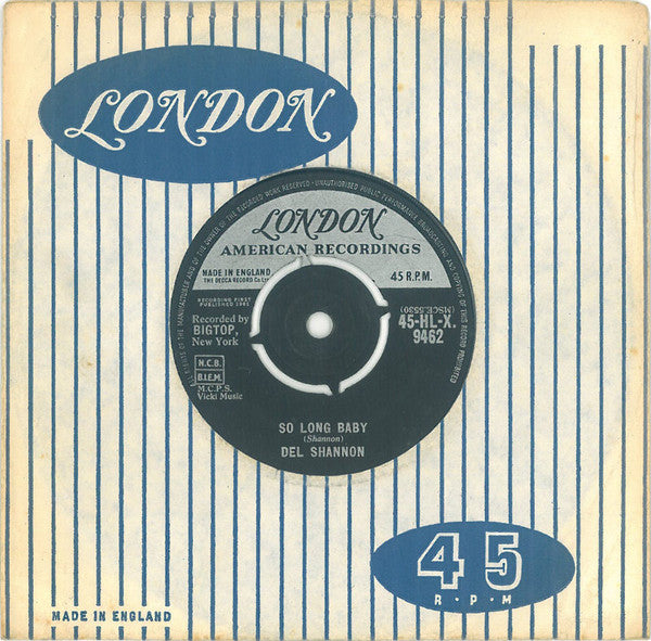 Del Shannon : So Long Baby (7", Single)