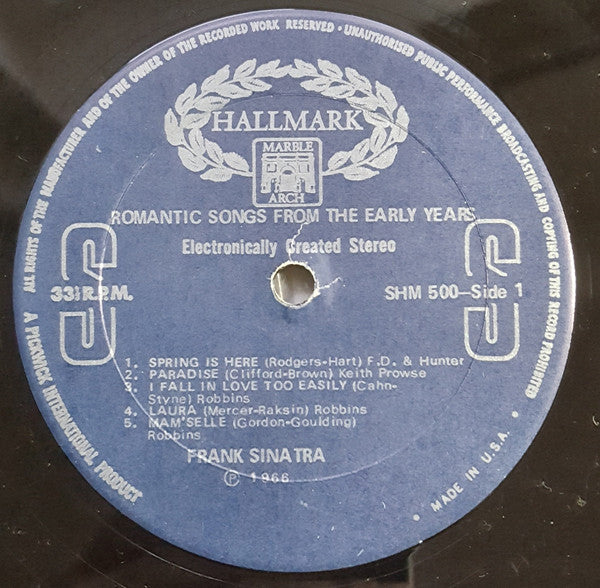 Frank Sinatra : Romantic Songs From The Early Years (LP, Comp, RE)
