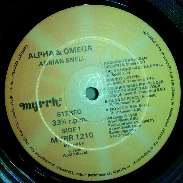 Adrian Snell : Alpha And Omega (LP, Album)