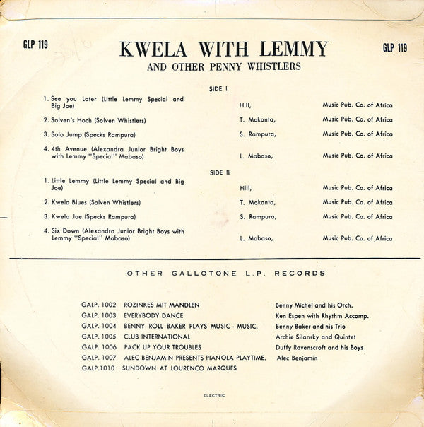Lemmy* And Other Penny Whistlers* : Kwela With Lemmy And Other Penny Whistlers (10", Album)